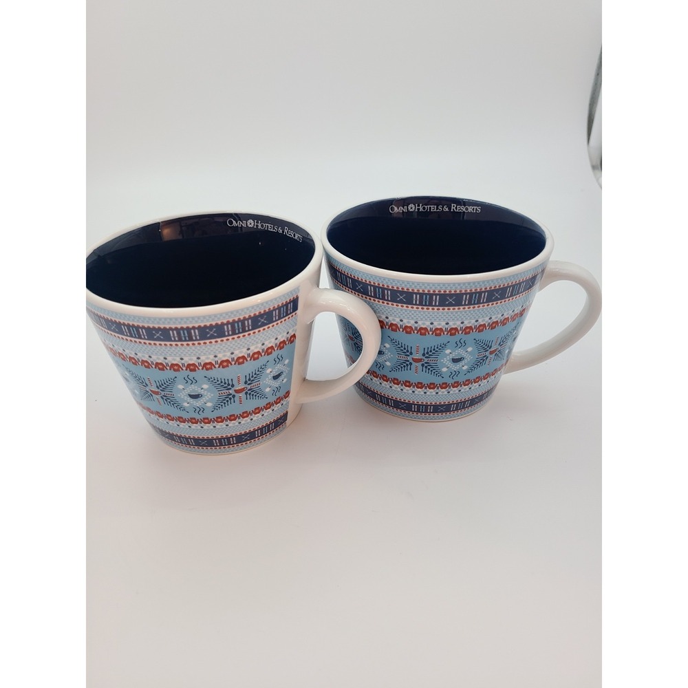 Omni Hotels & Resorts Honey + Hank Fair Isle Pattern Ceramic Mug. Set of 2